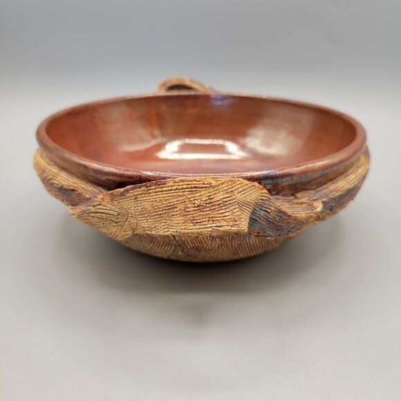 Handcrafted Ceramic Serving Bowl With Rustic Handles - Picture 7 of 10